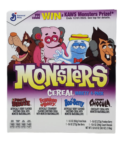 Monster Cereal Halloween Breakfast Variety Pack of 4 Boxes - Count Chocula (10.4 oz), Frute Brute (9.3 oz) Boo Berry (9.6 oz), and Franken Berry (9.6 oz) - 38.9 oz Total