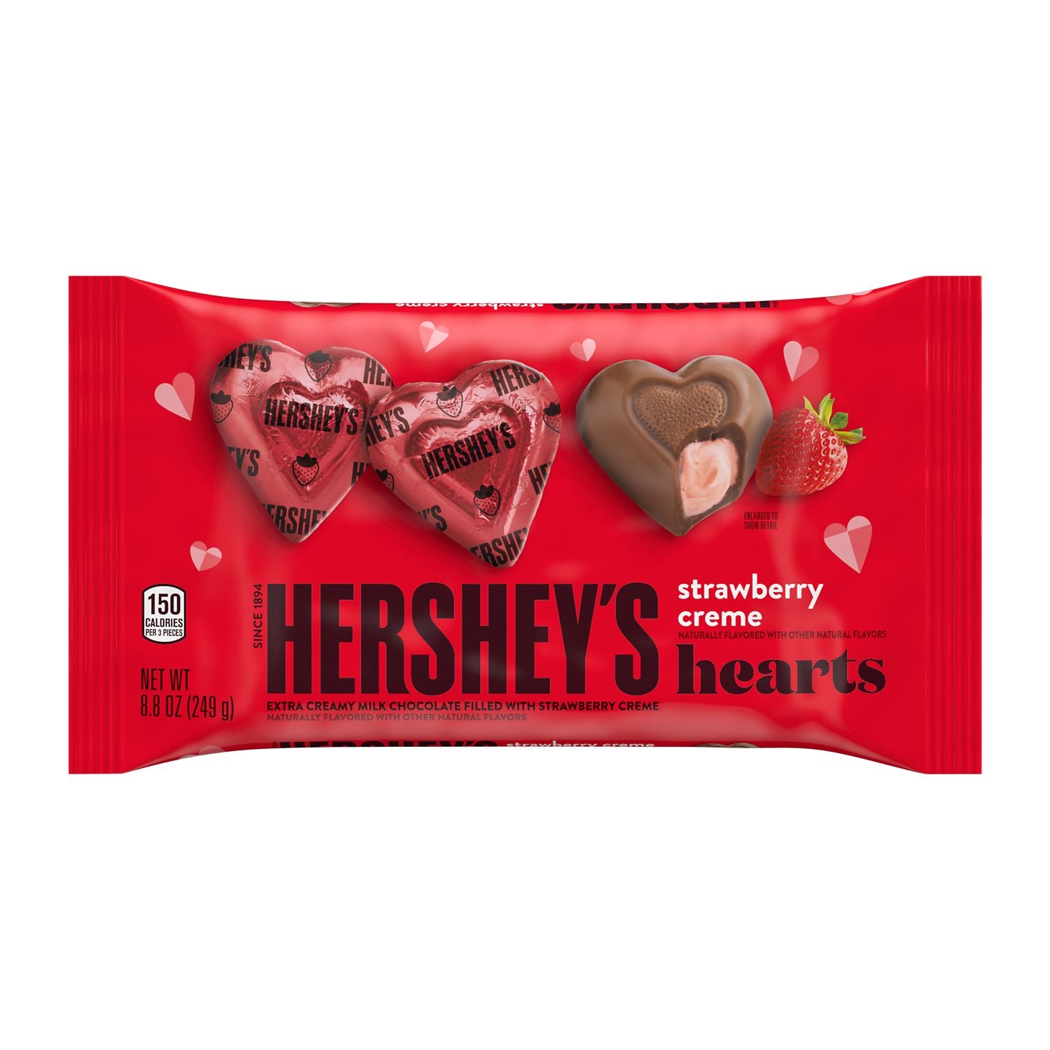 HERSHEY'S, Extra Creamy Milk Chocolate Strawberry Creme Hearts Candy, Valentine's Day, 8.8 oz, Bag