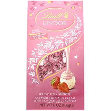 Lindt Lindor Valentine's Day Strawberries and Cream White Chocolate Truffles Limited Edition 6oz Bag