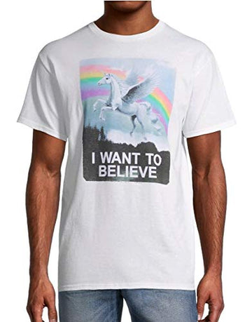 Unicorn I Want to Believe White Graphic T-Shirt - Large