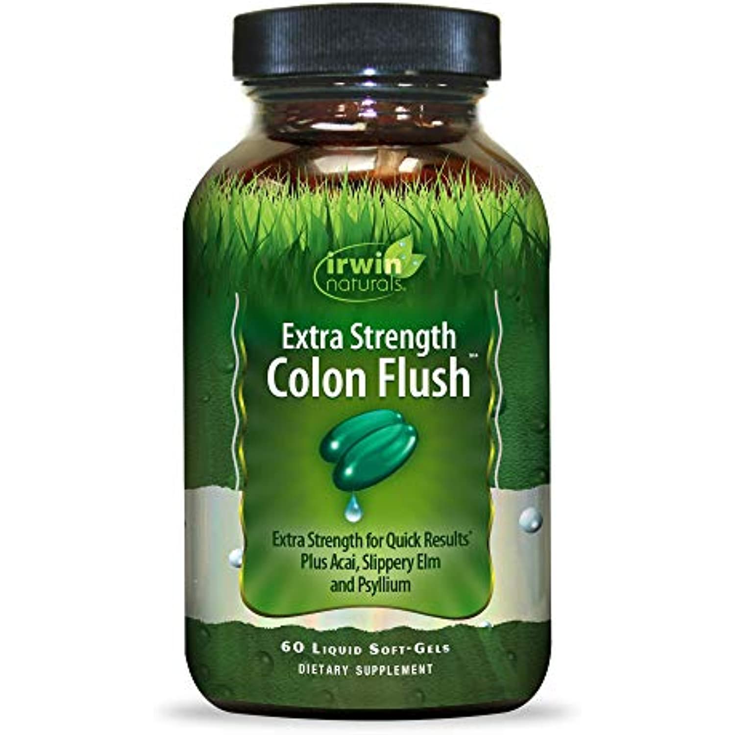 Irwin Naturals Extra Strength Colon Flush Quick & Powerful Digestive + Constipation Support Supplement with Psyllium, Acai, Triphala + Soothing Botanicals - 60 Liquid Softgels