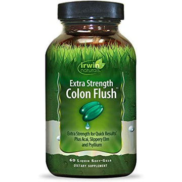 Irwin Naturals Extra Strength Colon Flush Quick & Powerful Digestive + Constipation Support Supplement with Psyllium, Acai, Triphala + Soothing Botanicals - 60 Liquid Softgels