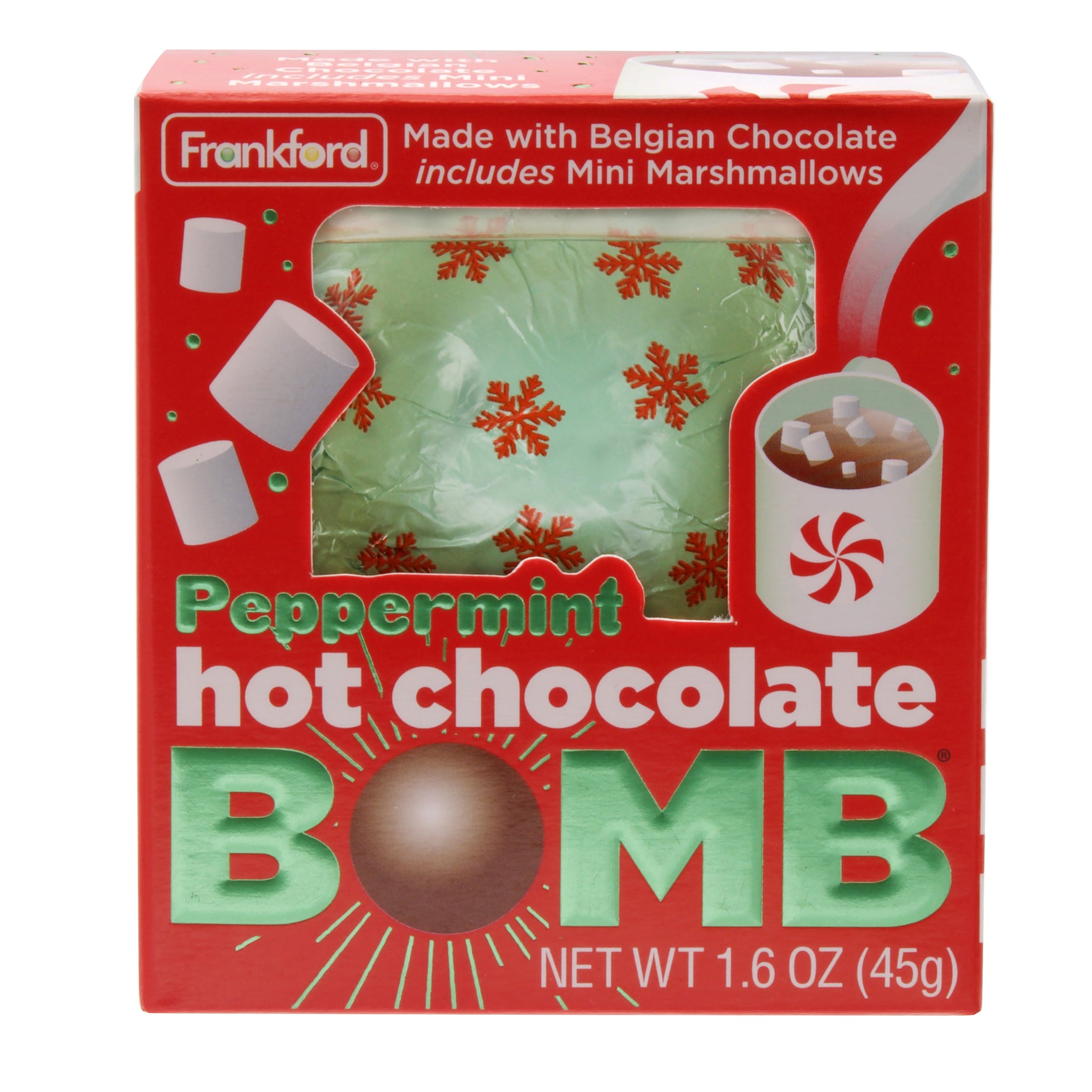 Frankford, Peppermint Milk Chocolate Holiday Hot Chocolate Bomb Single, Christmas, 1.6 oz