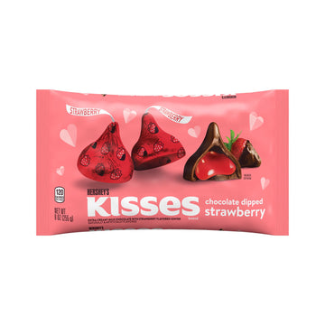 HERSHEY'S, KISSES Chocolate Dipped Strawberry Extra Creamy Milk Chocolate with Strawberry Center Candy, Valentine's Day, 9 oz, Bag