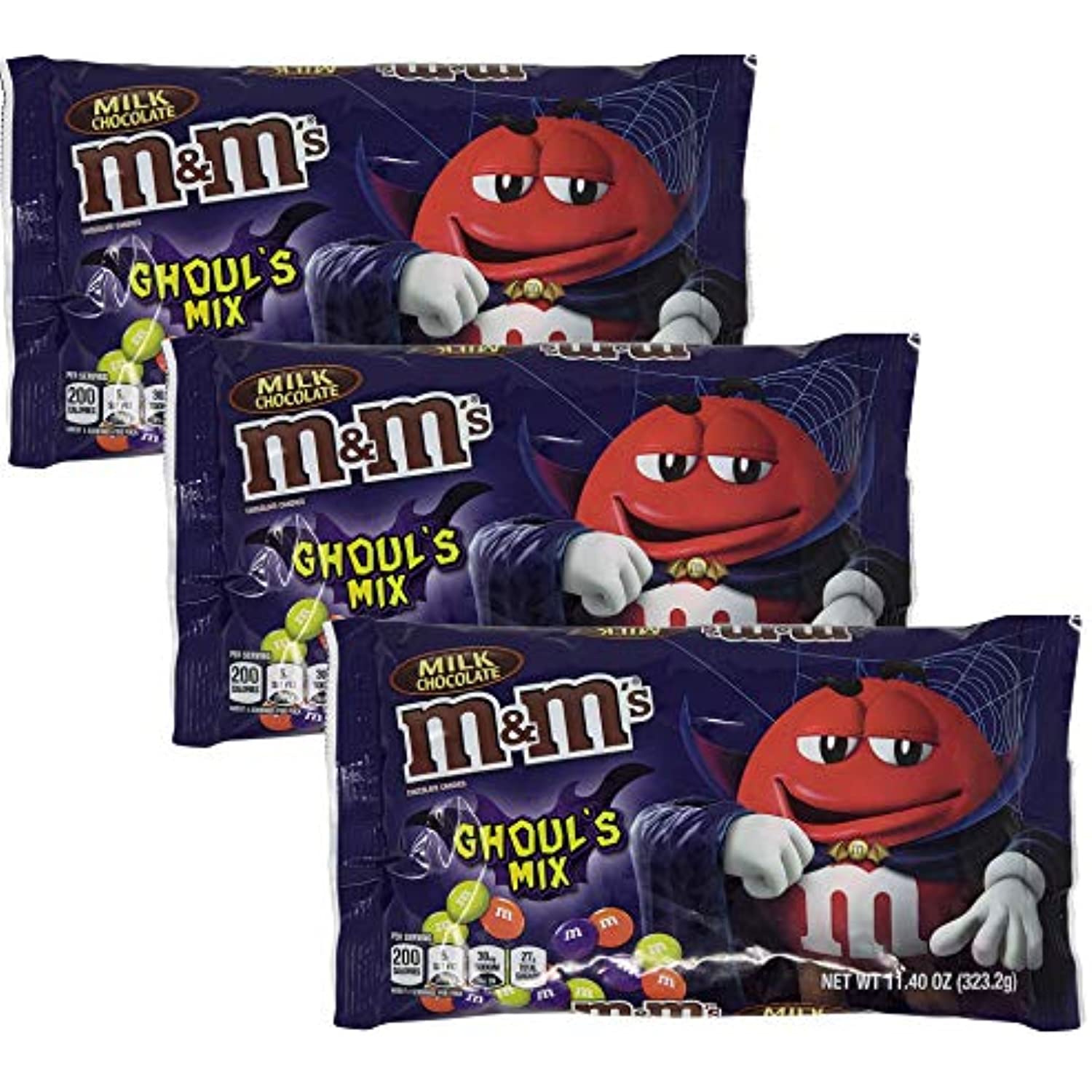 M&M Ghouls Mix Halloween Candy Assortment Variety - Spooky Colors Milk Chocolate, Peanut, Cookies and Screeem - Scary Fun Seasonal MM Candies (3 Bags Total) - 11.4 oz (Ghouls Milk Chocolate)