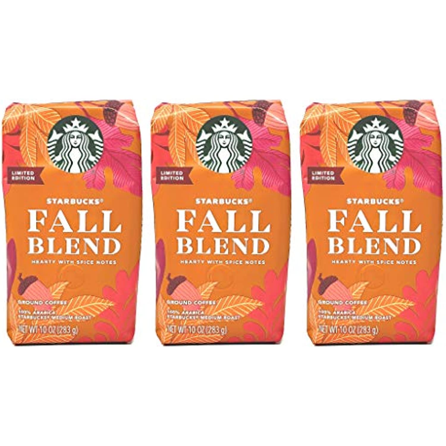 Starbucks Fall Blend Ground Coffee - Pack of 3 Bags - 10 oz Per Bag - 100% Arabica Starbuck's Medium Roast