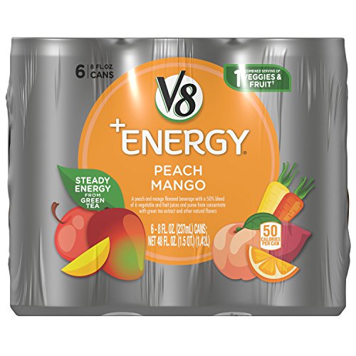 V8 +Energy Healthy Energy Drink, Natural Energy from Tea, Peach Mango, 8 Fl Oz (Pack of 6)