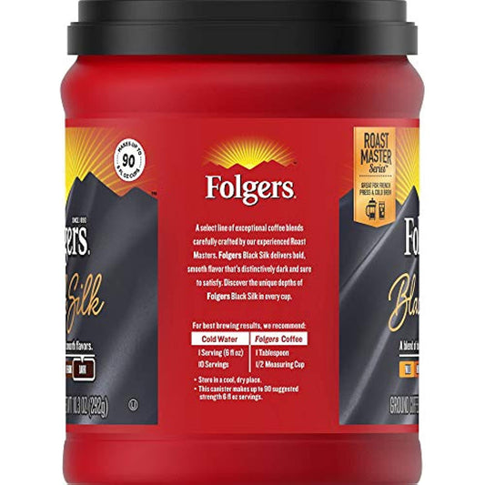 Folgers Black Silk Dark Roast Ground Coffee, 10.3 Ounces