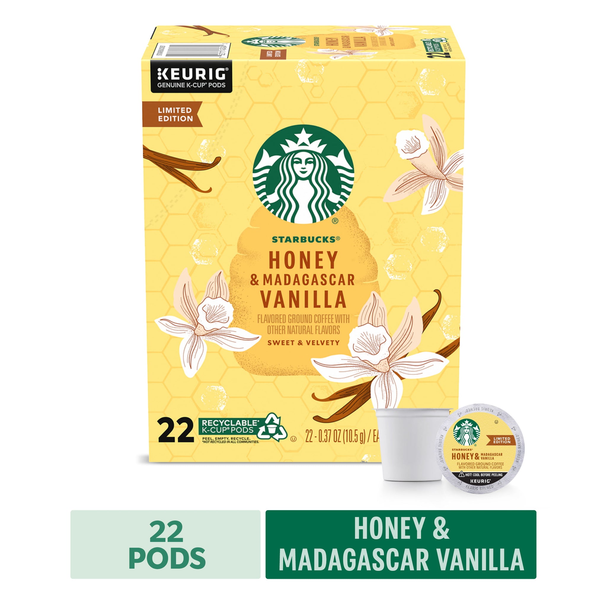 Starbucks Honey & Madagascar Vanilla Flavored Coffee, K-Cup Coffee Pods, Limited Edition, 22 ct