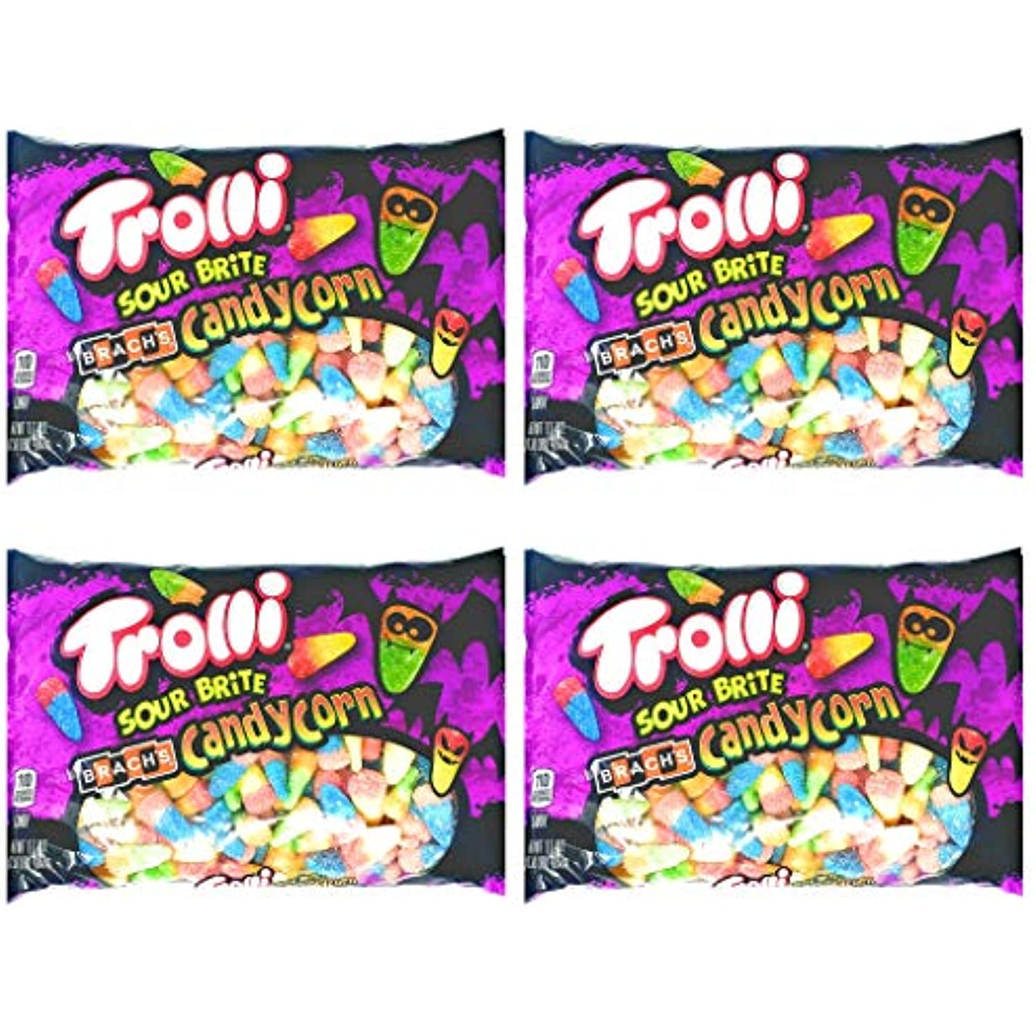 Trolli Sour Brite Brachs Candy Corn Seasonal Candy - 17 oz Per Bag - Cherry Lemon, Strawberry Grape, and Orange Lime - Choose 2 Pack or 4 Pack (4 Pack)