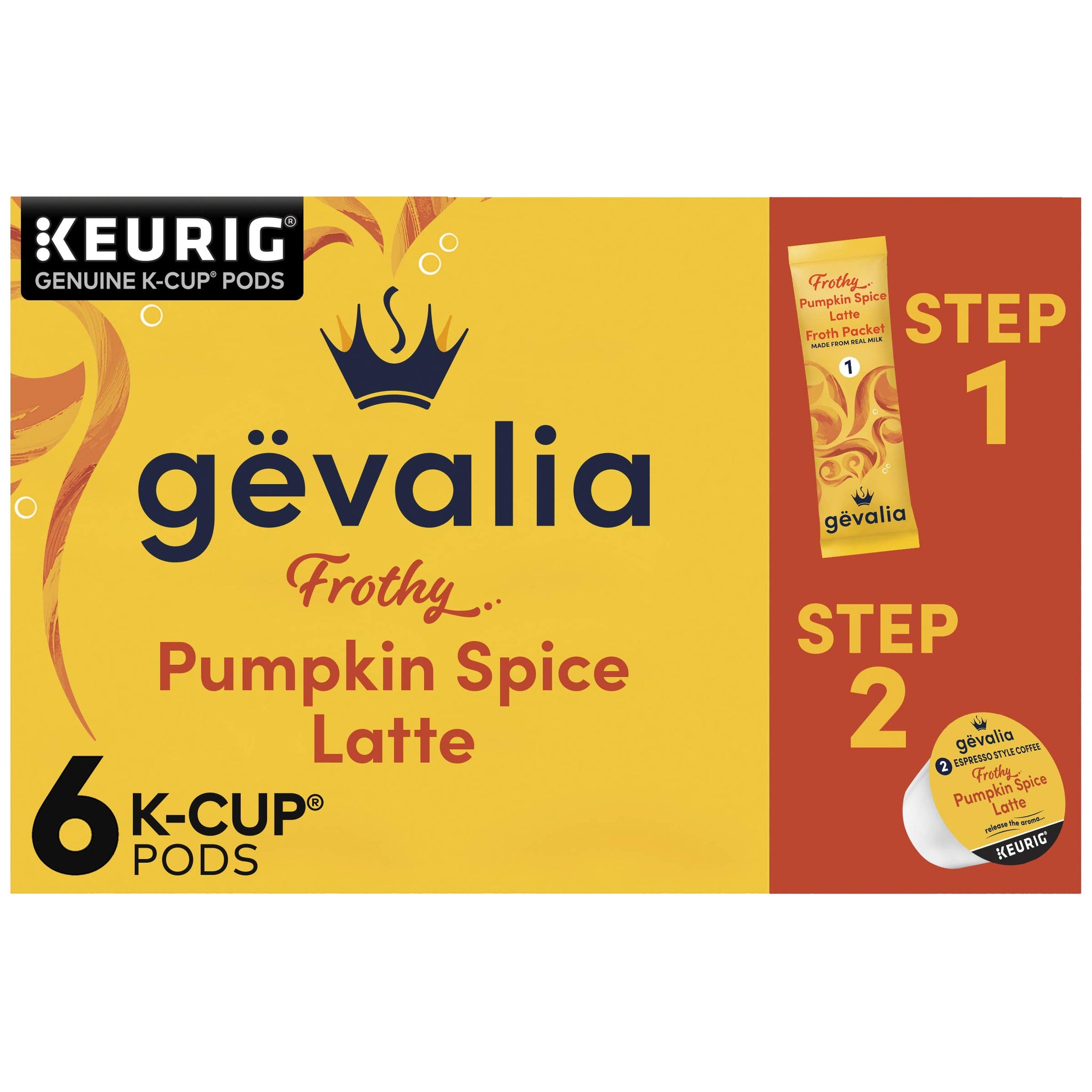 Gevalia Frothy 2-Step Pumpkin Spice Latte Espresso K-Cup® Coffee Pods & Froth Packets Kit (6 ct Box)