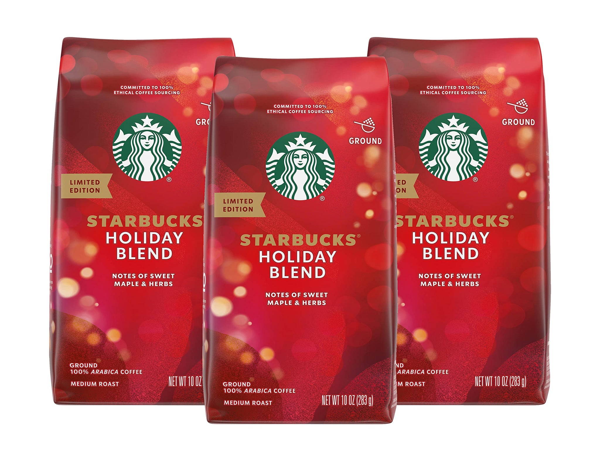 Starbucks Limited Edition Holiday Blend, Medium Roast Ground Coffee, 10 OZ Bag (Pack of 3)