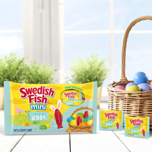 SWEDISH FISH Mini with Assorted Eggs Soft & Chewy Easter Candy, 18 Snack Packs