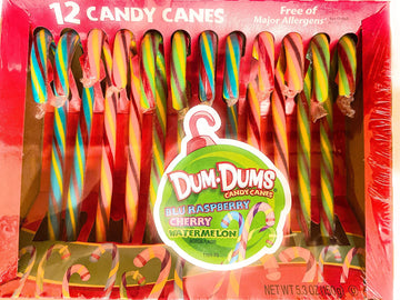 Dum dums candy canes (1) 5.3oz Box 12 individual wrapped pieces. Blu Raspberry, Cherry, Watermelon. Holidays Candy