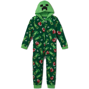 Minecraft Boys Hooded Pajama Blanket Sleeper Kids Cosplay Union Suit Size Medium