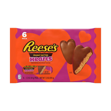 REESE'S, Milk Chocolate Peanut Butter Hearts Candy, Valentine's Day, 7.2 oz, Pack (6 Pack)