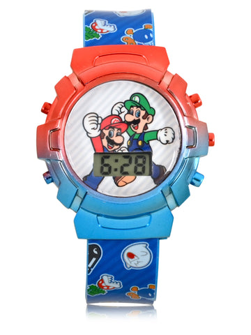 Super Mario Boys Metallic Flashing Gradient Light Up Dial Watch