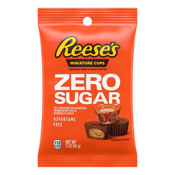 REESE'S, Zero Sugar Miniatures Milk Chocolate Peanut Butter Cups Candy, Individually Wrapped, 3 oz, Bag