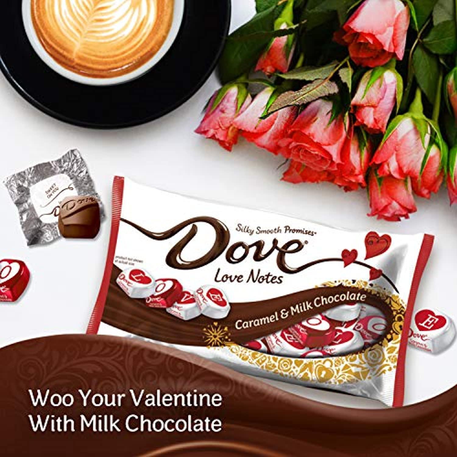 DOVE PROMISES Valentine's Love Notes Caramel & Milk Chocolate Candy Bag, 7.94-Ounce - Melville Co