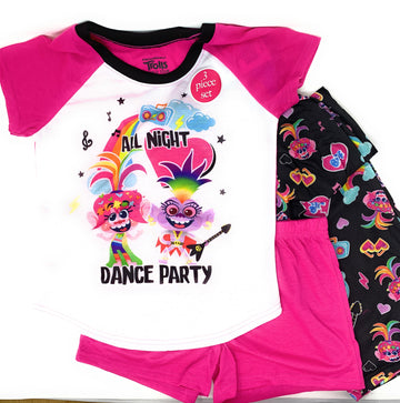 DreamWorks Trolls Poppy Dance Party Top, Shorts & Pants Pajama Set, Size 8