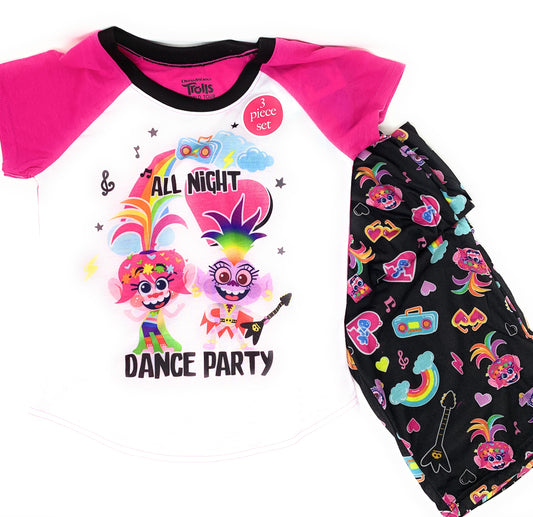 DreamWorks Trolls Poppy Dance Party Top, Shorts & Pants Pajama Set, Size 8