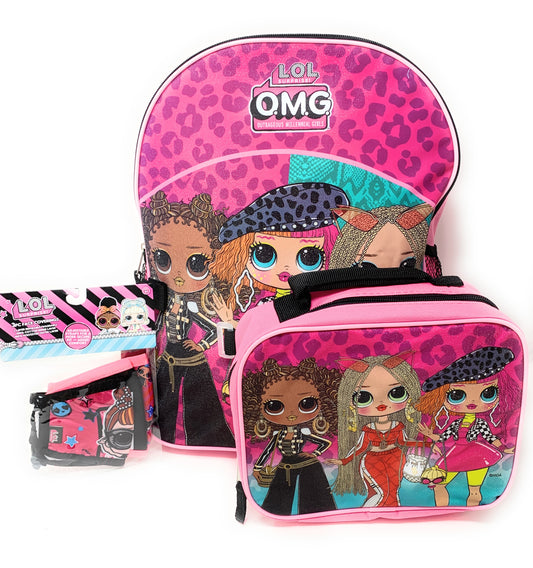 LOL Surprise Pink OMG Backpack and Lunch Box, Back to School Set for Girls, Size 16"