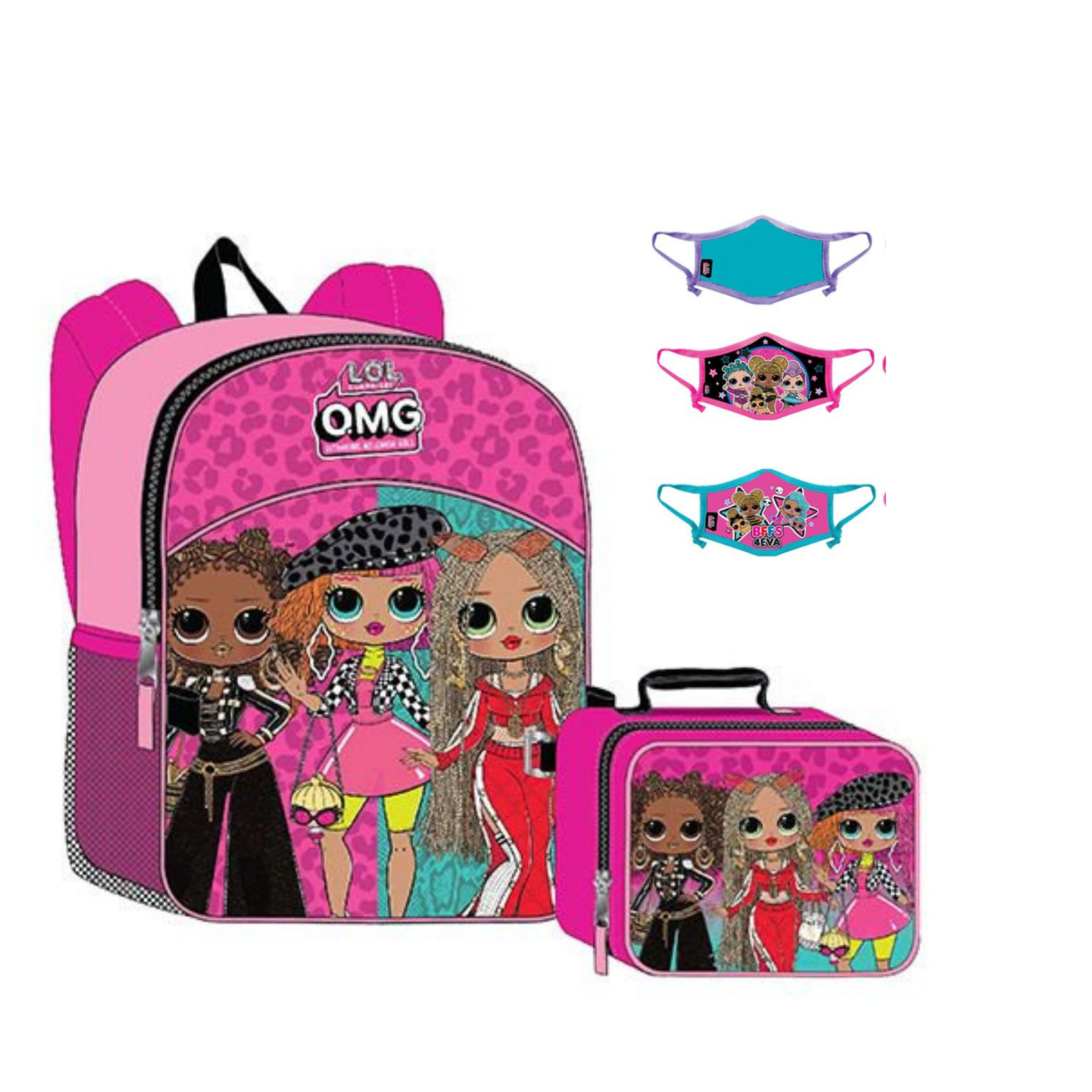 LOL Surprise Pink OMG Backpack and Lunch Box, Back to School Set for Girls, Size 16"