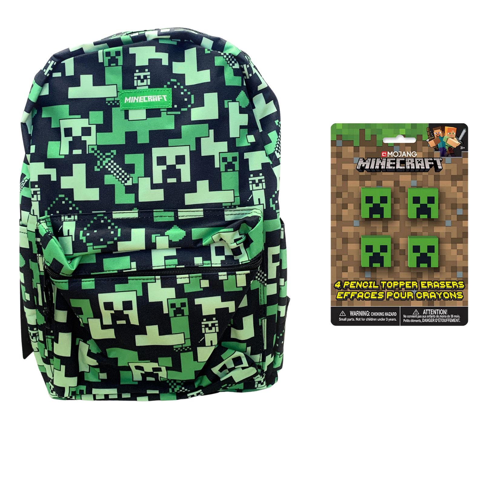 Minecraft Boys 17" Backpack with Minecraft Eraser Tops
