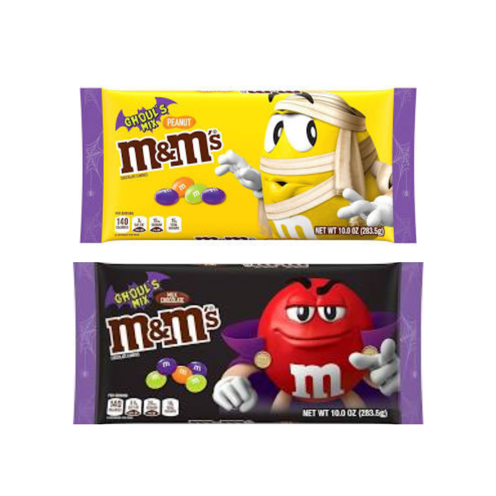 M&M Ghouls Mix Halloween Candy Variety  Pack- Spooky Colors Milk Chocolate and Peanut M&Ms - Fun Seasonal MM Candies (2 Bags Total) - 10 oz