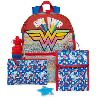 Wonder Woman Girls Backpack Bundle- 5 pc School Bag, Lunch Box, Pencil Case